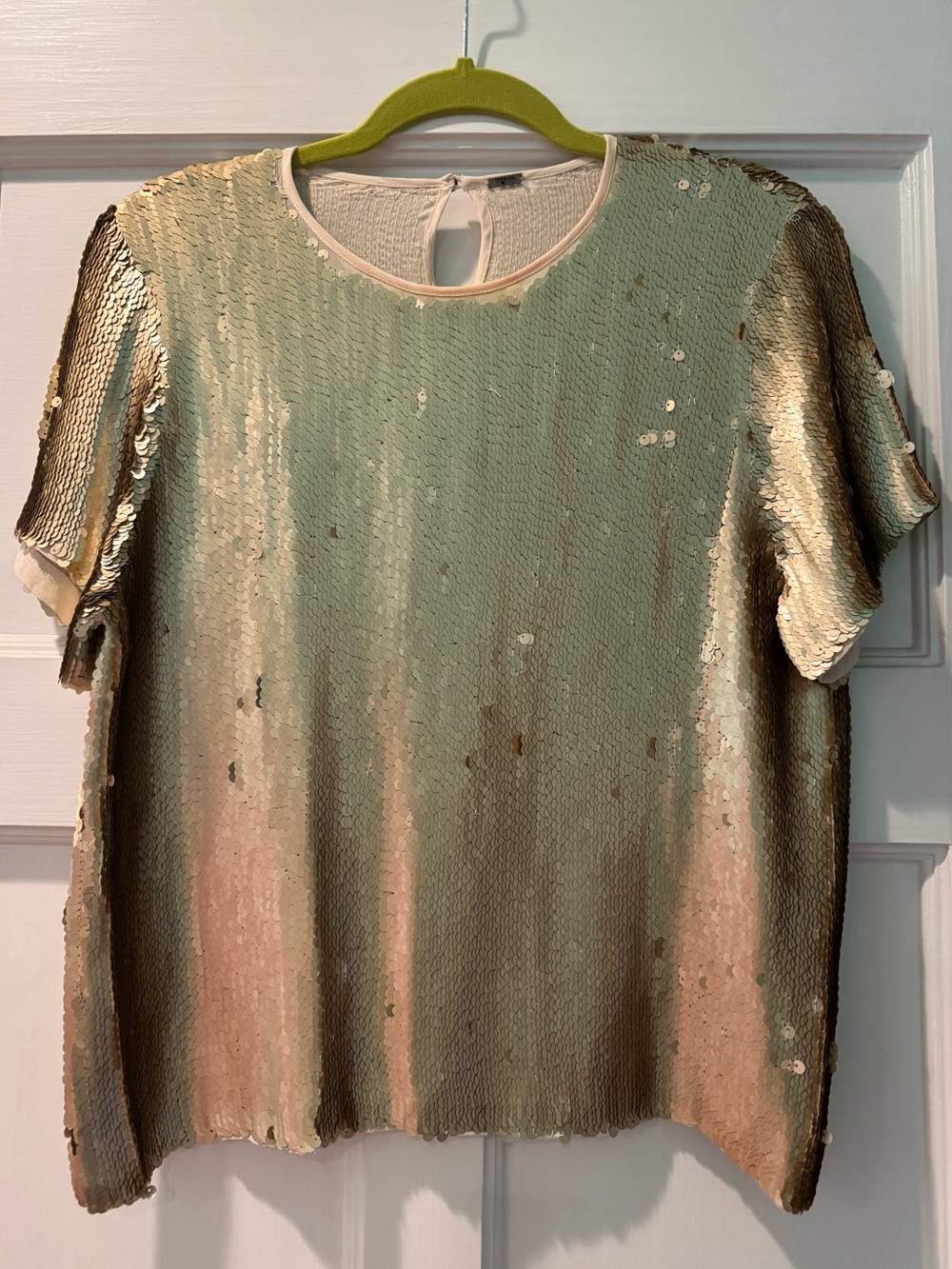 Chan Luu Gold Sequin Short Sleeve Blouse, Size Small